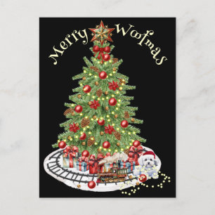 Cartão Postal Feliz Woofmas Design de Cachorro - Bichon Frise