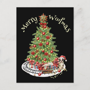 Cartão Postal Feliz Woofmas Design de Cachorro - Boston Terrier
