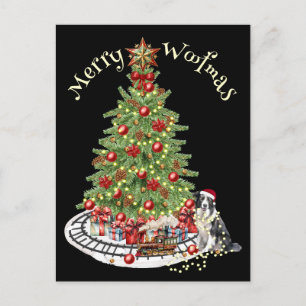 Cartão Postal Feliz Woofmas Design de Cachorro - Collie