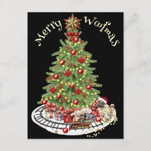 Cartão Postal Feliz Woofmas Design de Cachorro - Pug