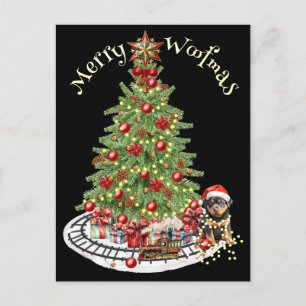 Cartão Postal Feliz Woofmas Design de Cachorro - Rottweiler