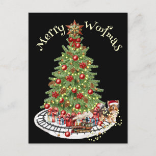 Cartão Postal Feliz Woofmas Design de Cachorro - Yorkie