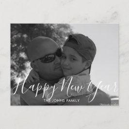 Cartão Postal Felizes anos novos minimalistas Foto branca preta