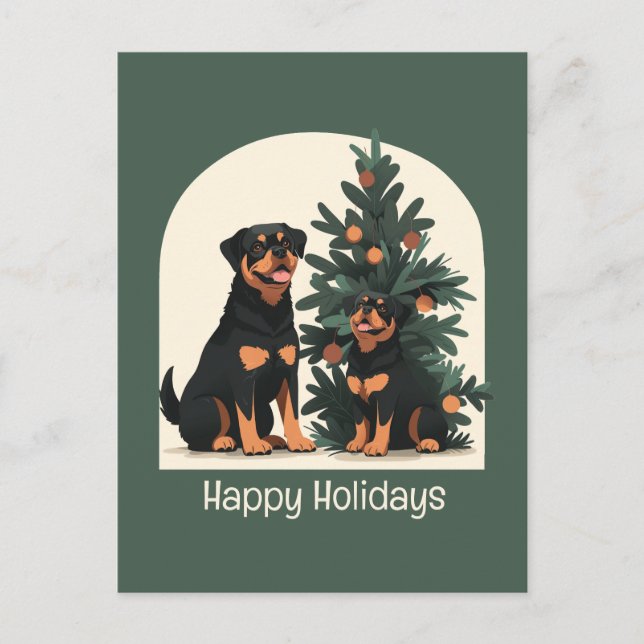 Cartão Postal Felizes Cães Rottweiler Feriados (Frente)