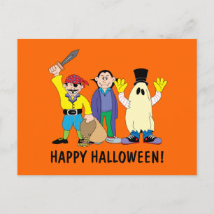 Cartão Postal Felizes Crianças de Halloween em Figurino
