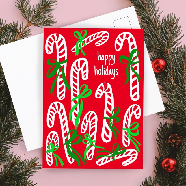 Cartão Postal Felizes Feriados Candycanes Bom Natal (Happy Holidays Candycanes Sweet Cute Christmas Postcard
)