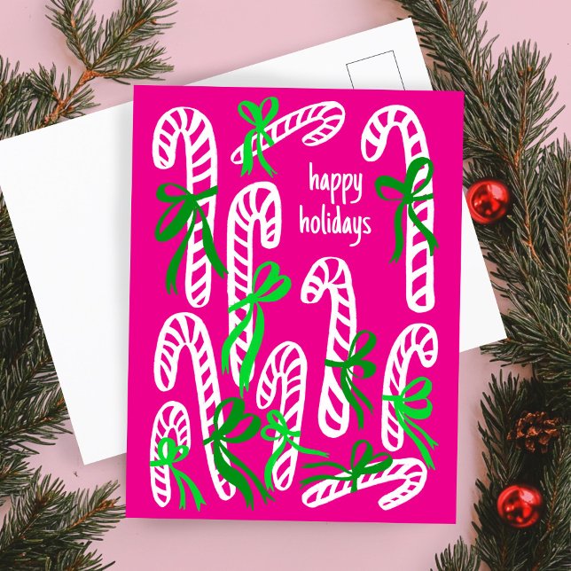Cartão Postal Felizes Feriados Candycanes Bom Natal (Happy Holidays Candycanes Sweet Cute Christmas Postcard
)