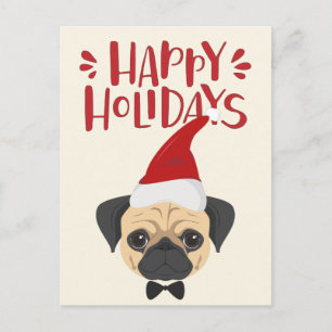 Cartão Postal Felizes Feriados - Feliz Natal Pug