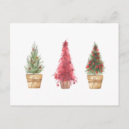 Cartão Postal Felizes Férias Árvores de Natal Aquarela Bonito