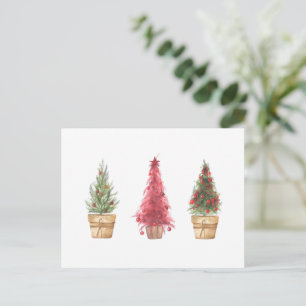 Cartão Postal Felizes Festas Árvores de Natal Aquarela Bonito