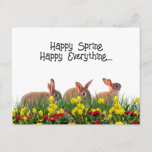 Cartão Postal Felizes Flores de primavera e Coelhos