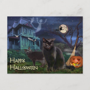 Cartão Postal Felizes Gatos De Halloween