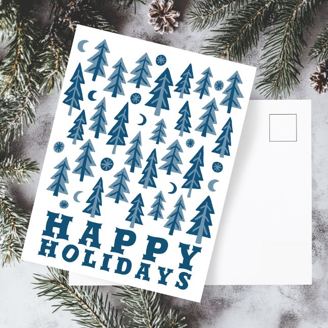 Cartão Postal FELIZES HOLIDAYS Elegante Floresta de Lua de inver (HAPPY HOLIDAYS Winter Moonlight Forest Minimalist Simple Chic Elegant Christmas Seasonal Postcard
)