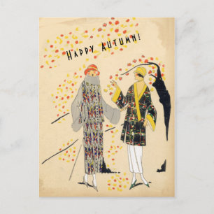 Cartão Postal Felizes Modas de Flapper de outono