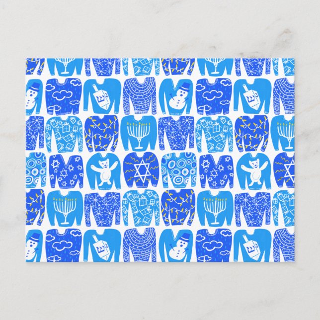 Cartão Postal FELIZMENTE HOLIDAYS Engraçada Ugly Hannukah Sweatt (Frente)