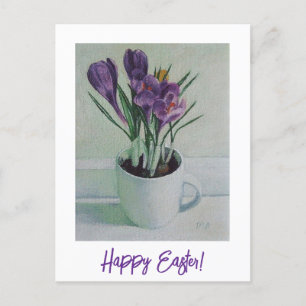 Cartão Postal Felz pascoa bonito roxo crocus floral belo
