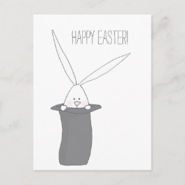 Cartão Postal Felz pascoa! Coelhinho bonito em um chapéu alto