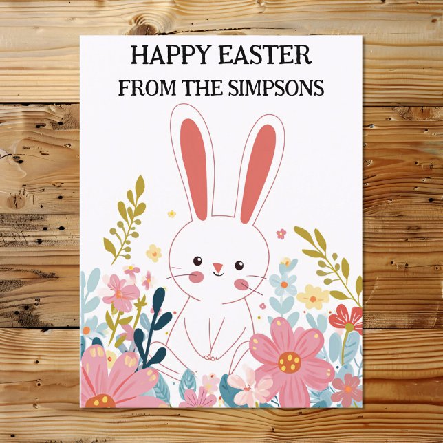 Cartão Postal Felz pascoa Cute Kawaii Bunny na Família Flores (Criador carregado)