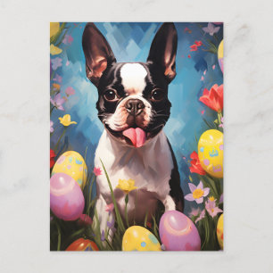 Cartão Postal Felz pascoa de Boston Terrier