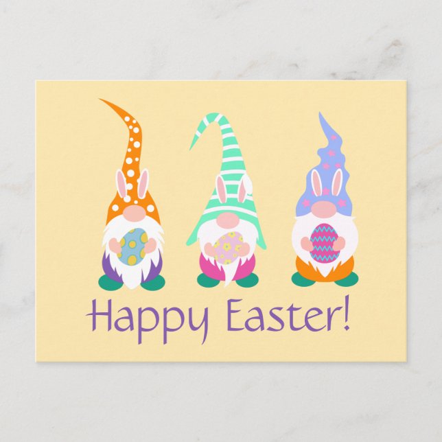 Cartão Postal Felz pascoa Divertido Gnomos Bunny Ears Primavera  (Frente)