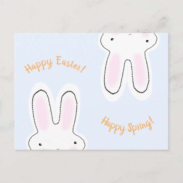 Cartão Postal Felz pascoa Happy Primavera script fofo bunny dive (Frente)