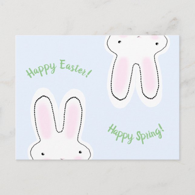 Cartão Postal Felz pascoa Happy Primavera script fofo bunny engr (Frente)
