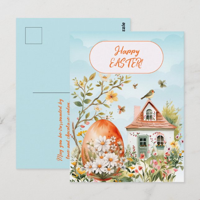 Cartão Postal Felz pascoa Home Giant Easter Egg Daisies (Frente/Verso)