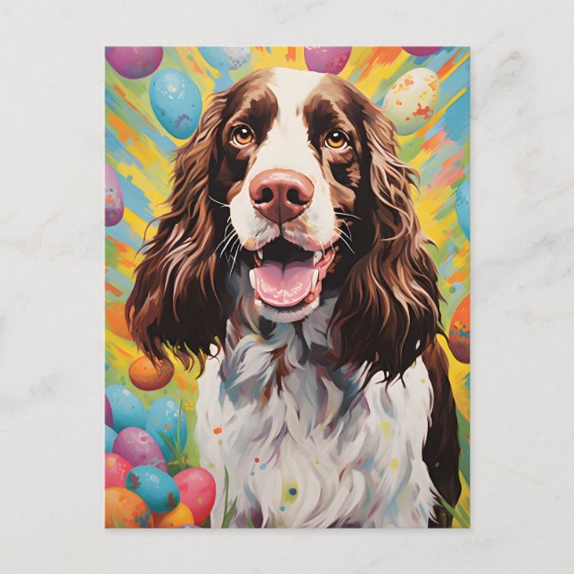 Cartão Postal Felz pascoa Inglês Springer Spaniel (Frente)