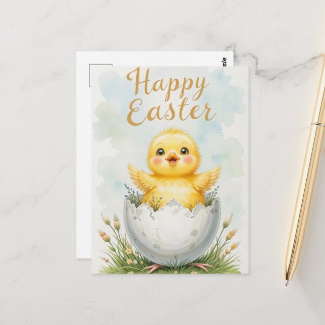 Cartão Postal Felz pascoa para bebê adorável (Frente/Verso In Situ)