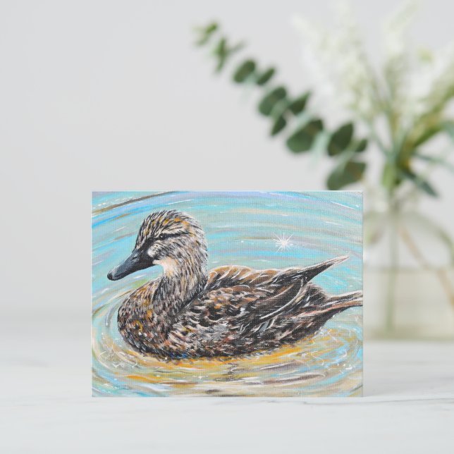 Cartão Postal Female Mallard Duck Painting (Em pé/Frente)