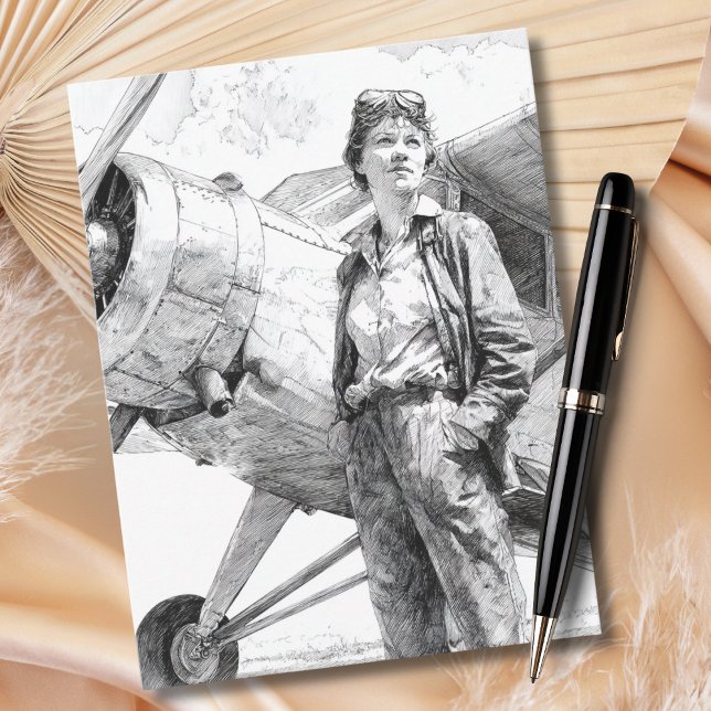 Cartão Postal Female Pilot Portrait Sketch Fun Aviation Birthday (Criador carregado)