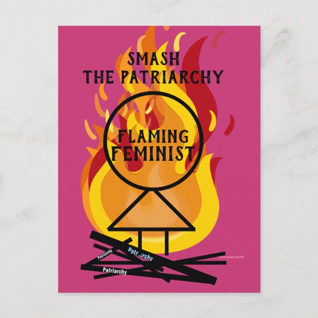 Cartão Postal Feminista Flamejante Esmaga o Patriarcado 15 (Frente)