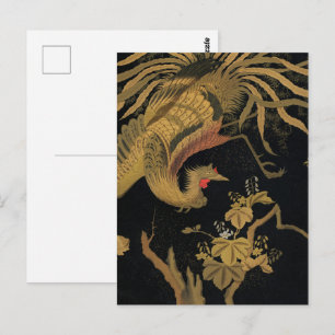 Cartão Postal Fenix Dourada Japonesa Vintage Black Bird