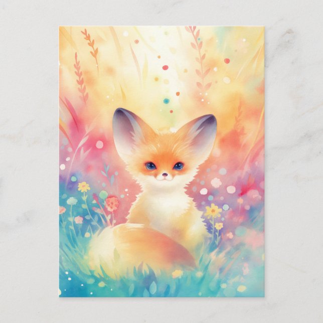Cartão Postal Fennec Fox in Sun Drenched Wildflower Meadow (Frente)