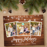 Cartão Postal Feriado da Família Fotográfica com Luzes de Madeir<br><div class="desc">Cartão-postal de Feriados Feliz da Família de Pincel de Madeira Russo com Luzes de Cordas</div>