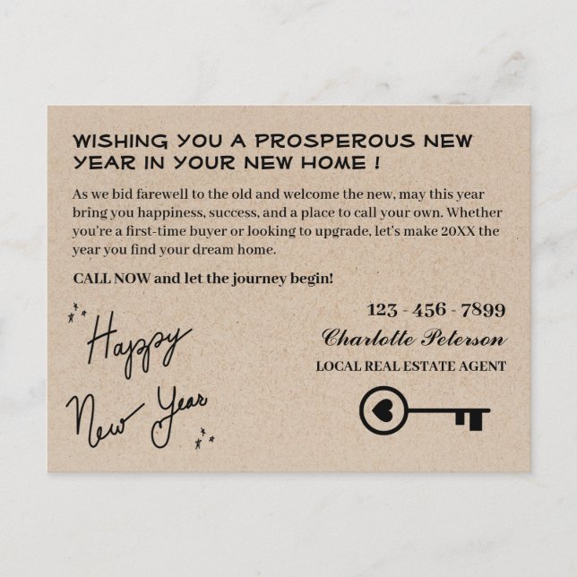 Cartão Postal Feriado de Ano Novo do Imobiliário Moderno (Frente)