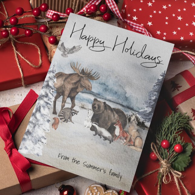 Cartão Postal Feriado de Aquarela de inverno em Animais da Flore (Criador carregado)