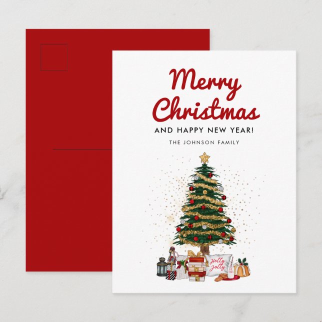 Cartão Postal Feriado de Árvore de Natal Elegante (Frente/Verso)
