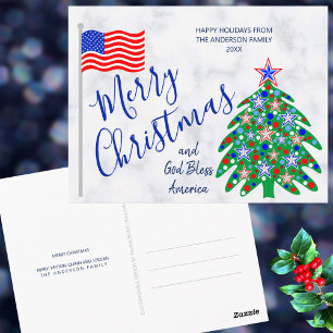 Cartão Postal Feriado de Bandeira do Patriotic Christmas Tree US