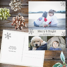 Cartão Postal Feriado de Colagem de Fotos Silver Snowflake 3