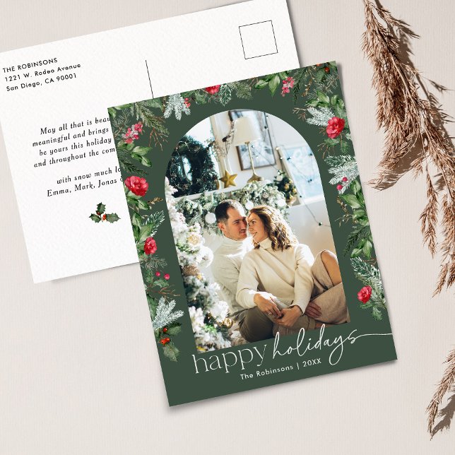 Cartão Postal Feriado de Folhagem Botânica Verde Rústica 1Feriad (Criador carregado)