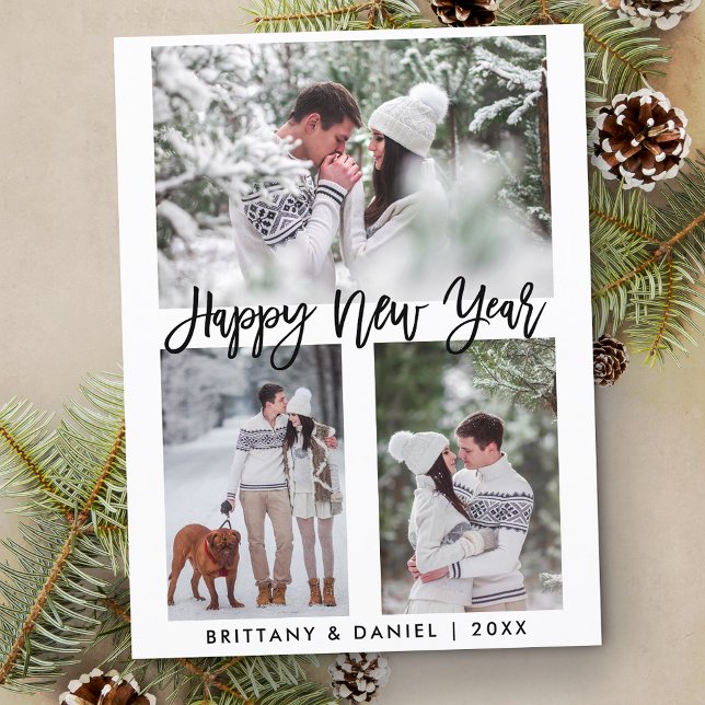 Cartão Postal Feriado de Fotografia do Feliz ano novo 3 do Scrip (Customize to change your personalized text size or text style.)