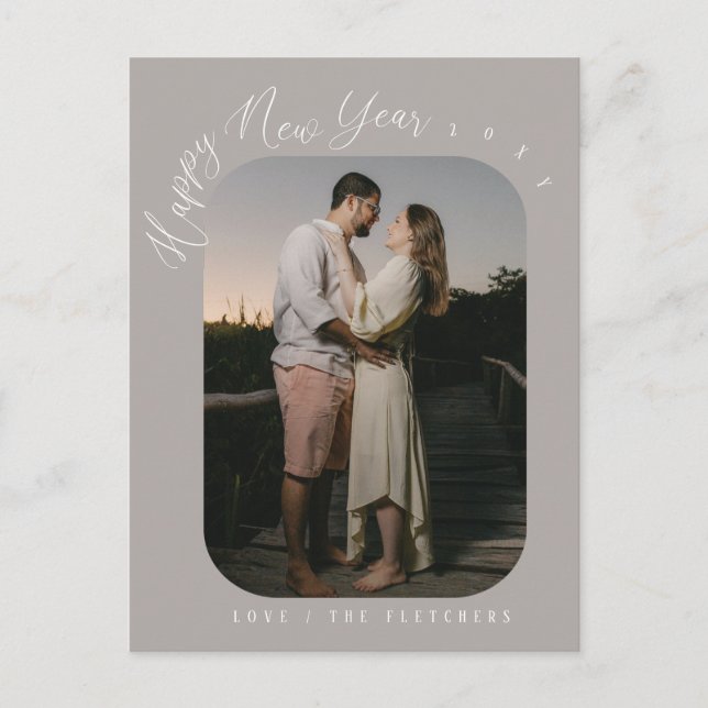 Cartão Postal Feriado de Fotografia do Feliz ano novo de Script  (Frente)