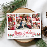 Cartão Postal Feriado de Fotografia Vermelho Holly 5<br><div class="desc">Cláusula de Caligrafia Moderna Script 5 Fotografia Família Colagem Feliz Feriados Cartão postal inclui Watercolor Christmas Holly Berries - Script Vermelho</div>