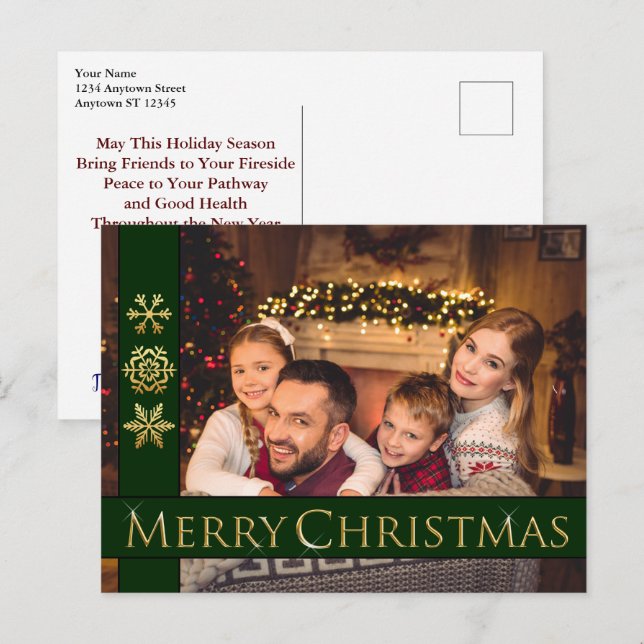 Cartão Postal Feriado de Fotos da Família Feliz Natal do ouro (Frente/Verso)