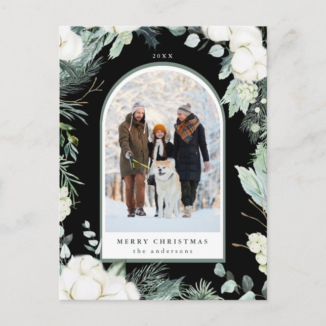 Cartão Postal Feriado de Frota Evergreen & Cotton Preto (Frente)