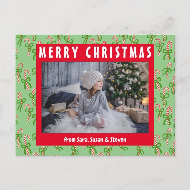 Cartão Postal Feriado de Natal Bonito Canes de Natal PERSONALIZA (Frente)