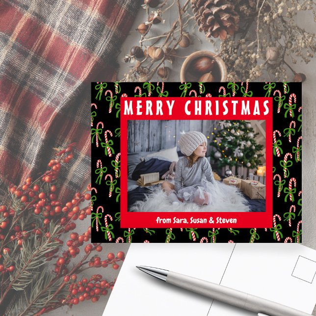 Cartão Postal Feriado de Natal Bonito Canes de Natal PERSONALIZA (Cute Christmas Candy Canes Xmas Holiday CUSTOM Postcard
)