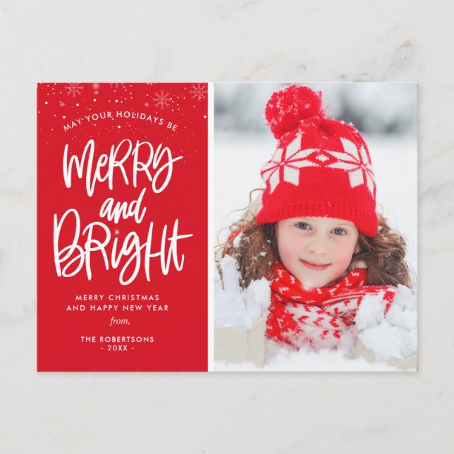 Cartão Postal Feriado de Natal com script Bright Holiday (Frente)
