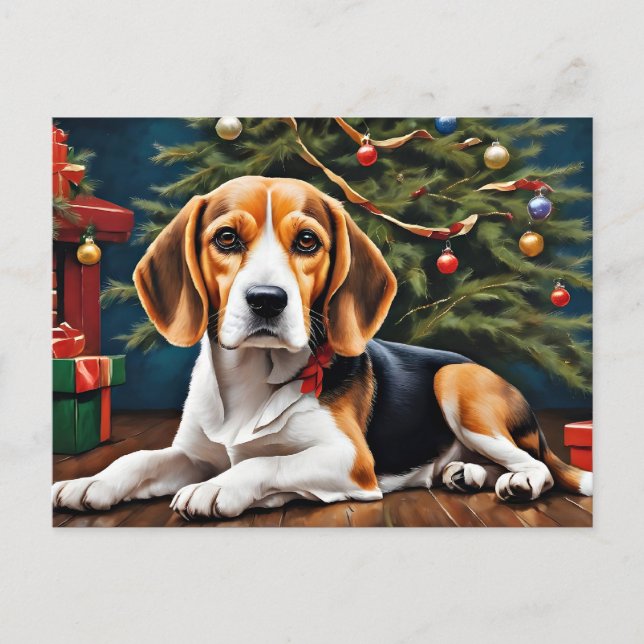 Cartão Postal Feriado de Natal de Beagle (Frente)